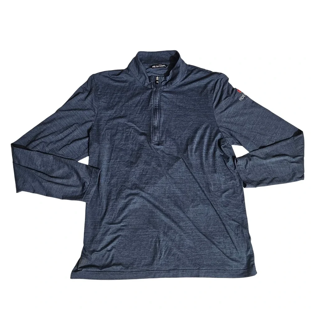 TravisMathew Mens Large Quarter Zip Pullover Navy Blue Heather Golf Shirt Logo
